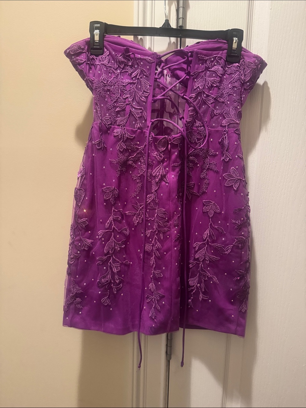 Strapless Purple Beaded Floral Corset Cocktail Dress - Picture 4 of 4
